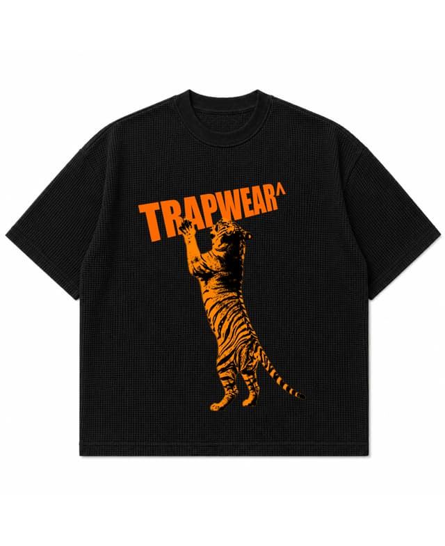 BLACK WAFFLE KNIT TIGER TEE
